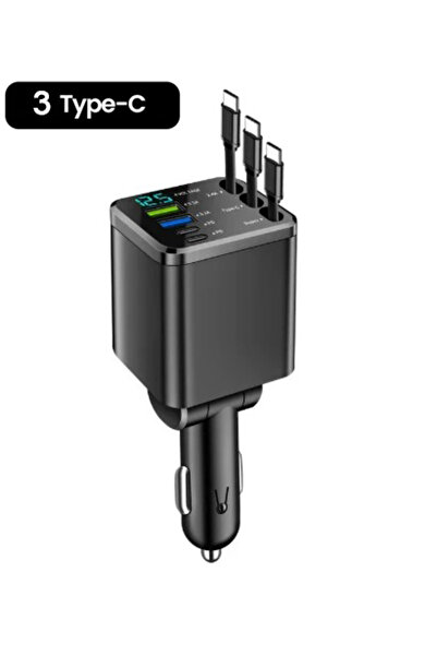 Choice 3 Type C 5 In 1 Car Charger Adapter Fast Charging Type C Pd With Retractable Cords Voltage Display C
