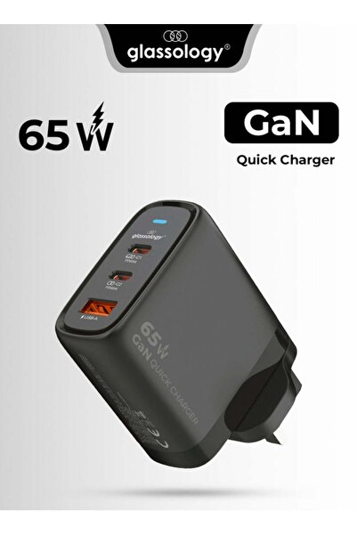 Glassology 65W Gan Fast Charger -- 3 Ports (2C + 1A) Black