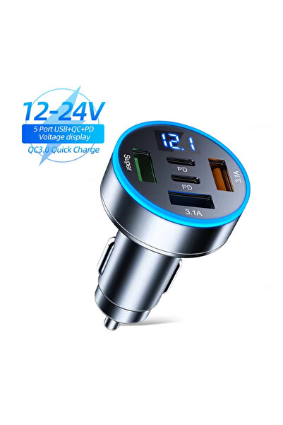 Choice With Led Light 250W 5 Ports Car Charger Fast Charging Pd Qc3.0 Usb C Car Phone Charger Type C Adapte