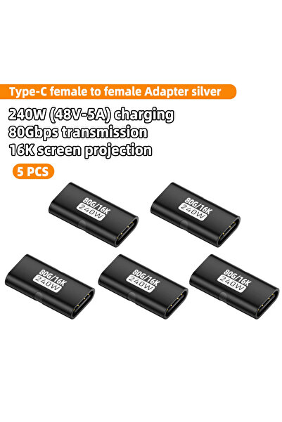Choice 5 Pcs Black Usb4 80Gbps Usb C Female To Female Adapter Coupler 240W Pd Fast Charging 8K@60Hz Type C