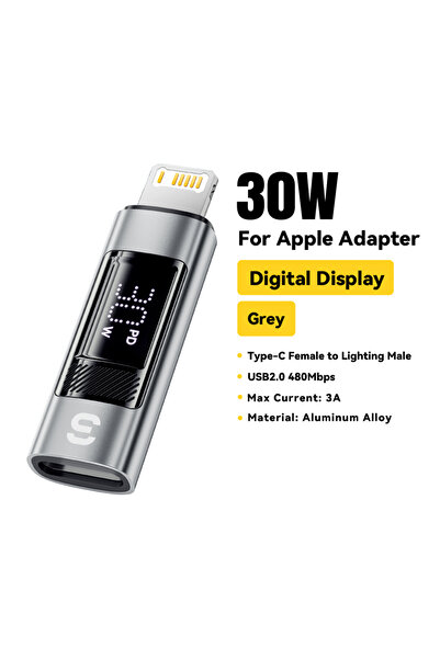 Essager 30W Lightning Male Type C To Lighting Otg Adapter Digital Display Pd 60W Fast Charging Light