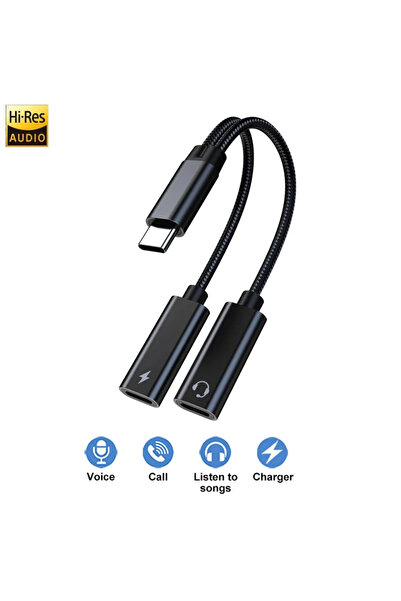 Choice Double C Black 60W Pd Fast Charger Cable 2 In 1 Usb C Splitter Type C Headphones Jack Audio Adapter