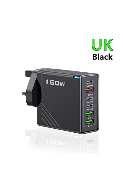 Choice Uk Black 160W 6 Ports Fast Charger Usb Type C Quick Mobile Phone Charger Eu Us Uk Plug Charger Adapt